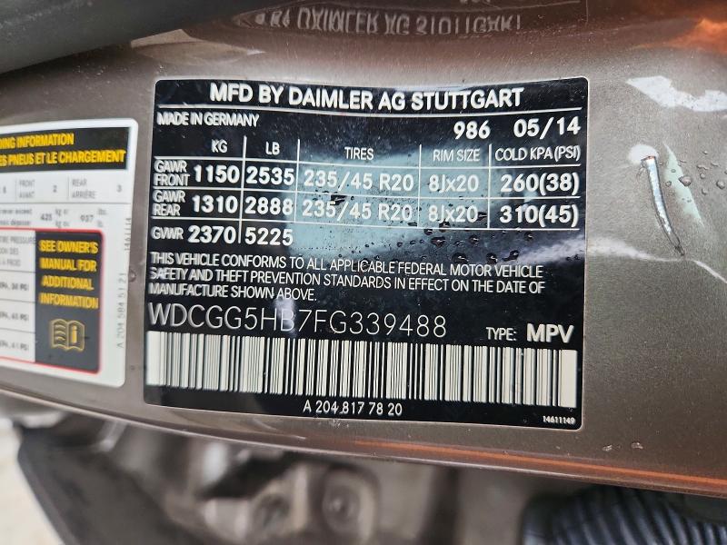 59686616 :رقم المزاد ، WDCGG5HB7FG339488 vin ، 2015 Mercedes-benz Glk مزاد بيع