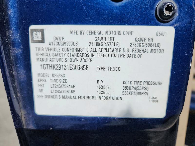 63405656 :رقم المزاد ، 1GTHK29131E306358 vin ، 2001 Gmc Sierra مزاد بيع