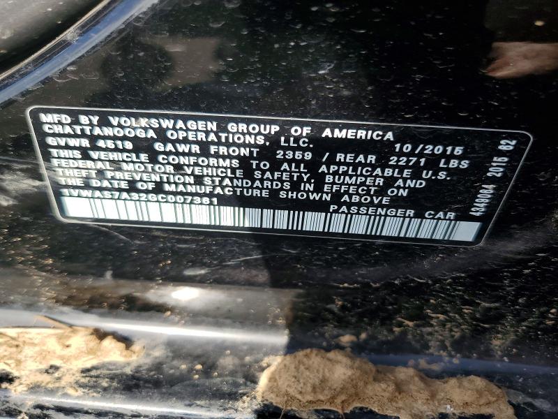 Продаж на аукціоні авто 2016 Volkswagen Passat, vin: 1VWAS7A32GC007361, номер лоту: 62595456