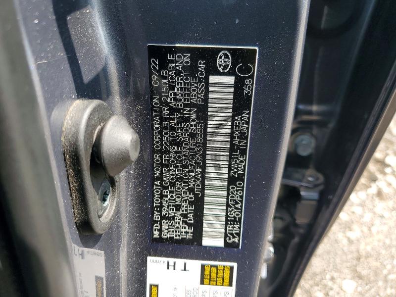 2022 Toyota Prius მანქანა იყიდება აუქციონზე, vin: JTDKAMFU9N3185551, აუქციონის ნომერი: 62228266