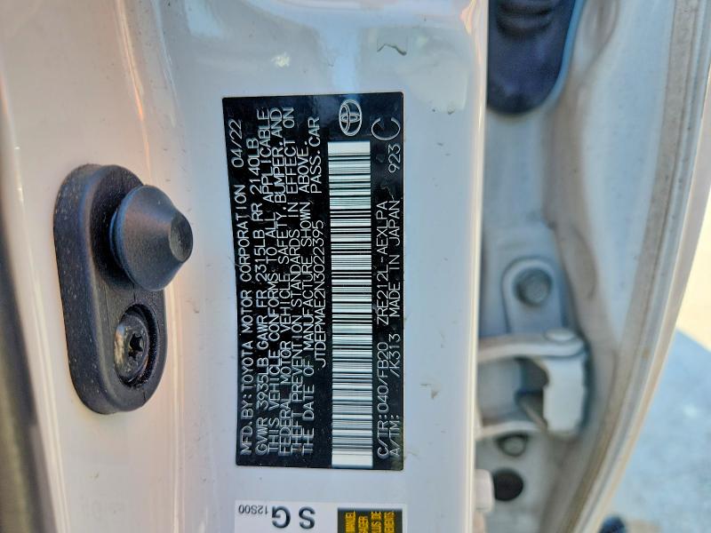 2022 Toyota Corolla მანქანა იყიდება აუქციონზე, vin: JTDEPMAE2N3022395, აუქციონის ნომერი: 63049826