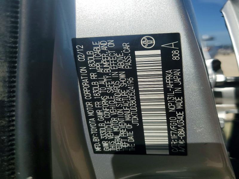 Продаж на аукціоні авто 2012 Toyota Yaris, vin: JTDKTUD38CD524196, номер лоту: 59268376