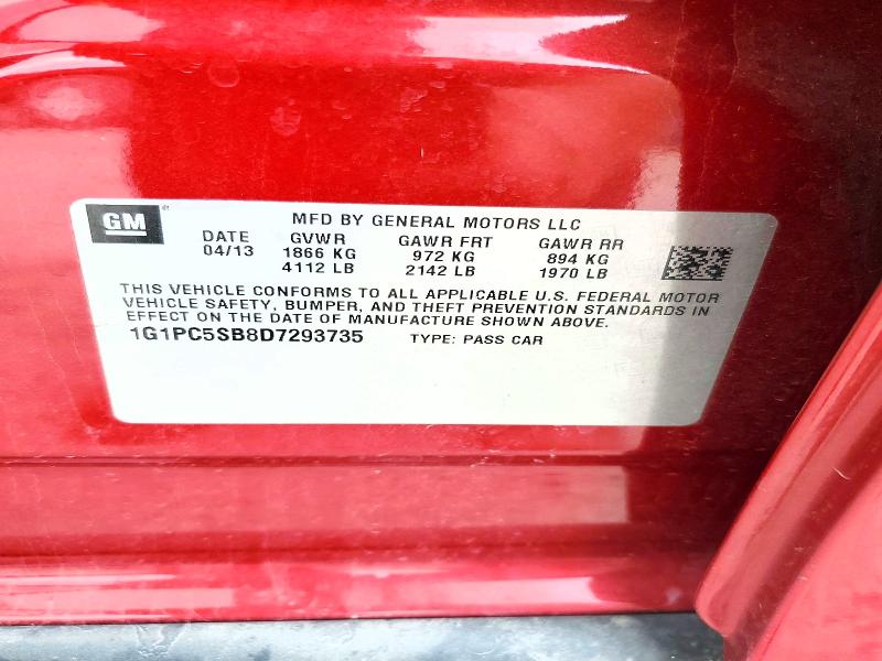62591336 :رقم المزاد ، 1G1PC5SB8D7293735 vin ، 2013 Chevrolet Cruze مزاد بيع