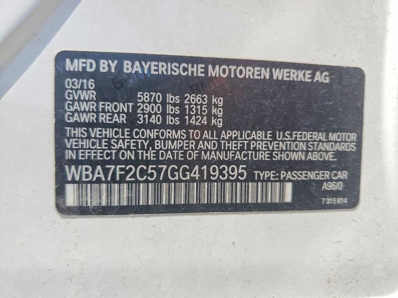60999126 :رقم المزاد ، WBA7F2C57GG419395 vin ، 2016 Bmw 750 مزاد بيع