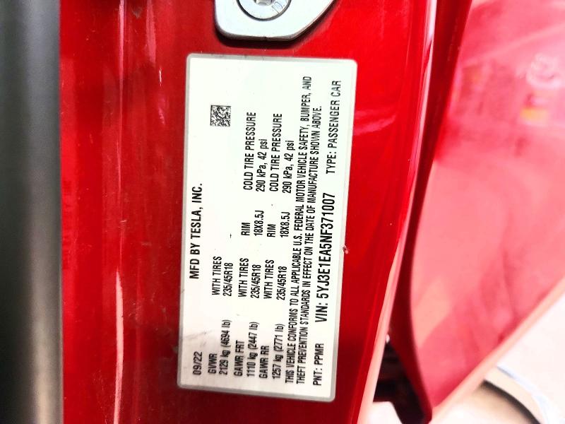 Aukcja sprzedaży 2022 Tesla Model 3, vin: 5YJ3E1EA5NF371007, numer aukcji: 60519446