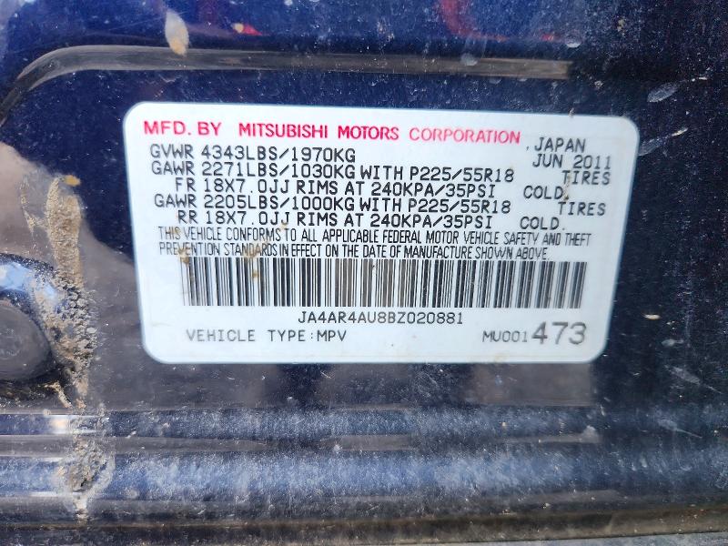 61841366 :رقم المزاد ، JA4AR4AU8BZ020881 vin ، 2011 Mitsubishi Outlander Sport مزاد بيع