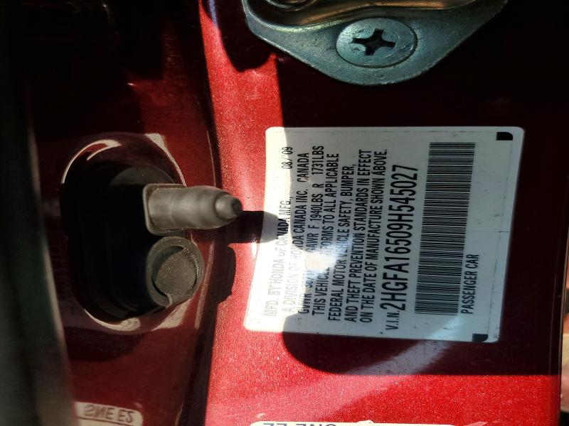 59346126 :رقم المزاد ، 2HGFA16509H545027 vin ، 2009 Honda Civic مزاد بيع