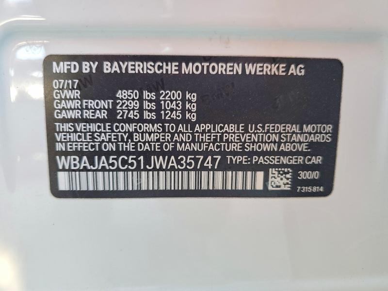 Aukcja sprzedaży 2018 Bmw 530, vin: WBAJA5C51JWA35747, numer aukcji: 62321376