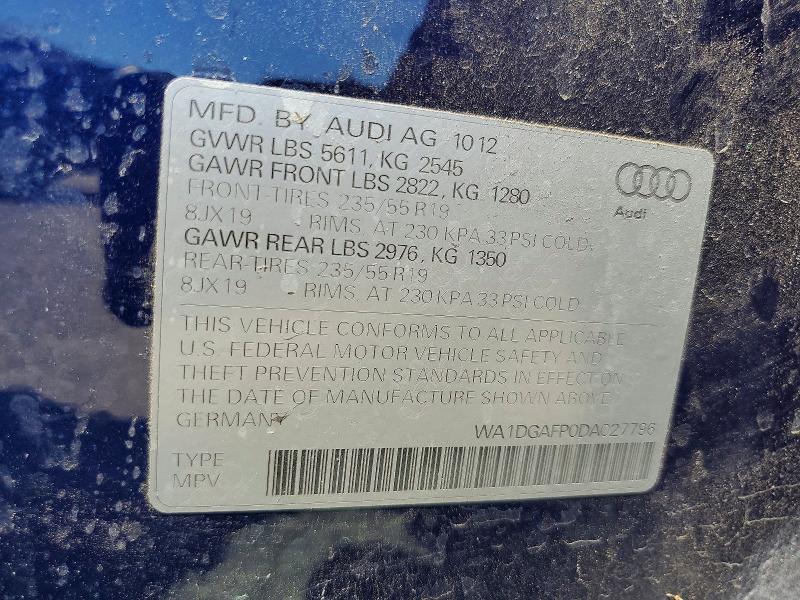 2013 Audi Q5 მანქანა იყიდება აუქციონზე, vin: WA1DGAFP0DA027796, აუქციონის ნომერი: 62119116