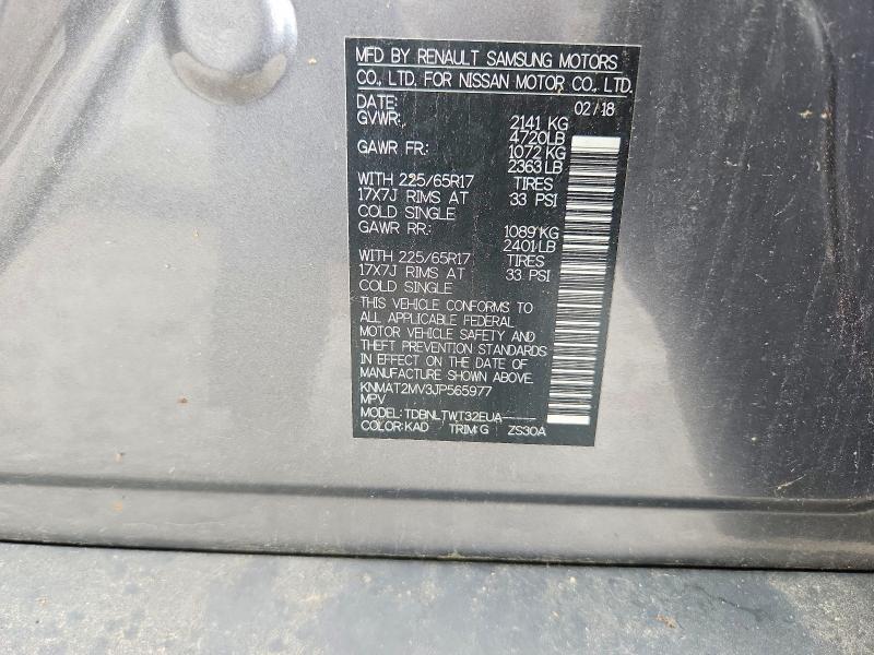 62237166 :رقم المزاد ، KNMAT2MV3JP565977 vin ، 2018 Nissan Rogue مزاد بيع