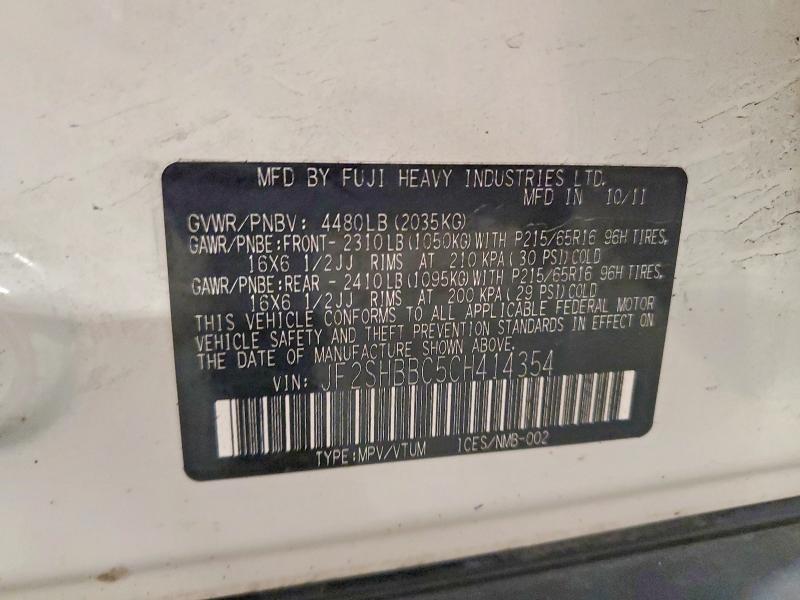 Aukcja sprzedaży 2012 Subaru Forester, vin: JF2SHBBC5CH414354, numer aukcji: 60262806