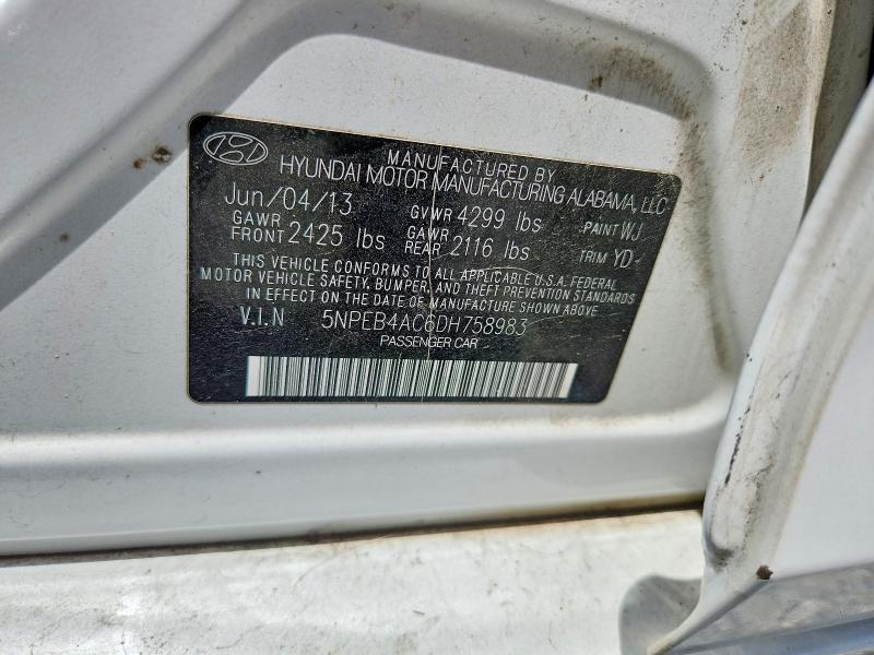 2013 Hyundai Sonata მანქანა იყიდება აუქციონზე, vin: 5NPEB4AC6DH758983, აუქციონის ნომერი: 60959676