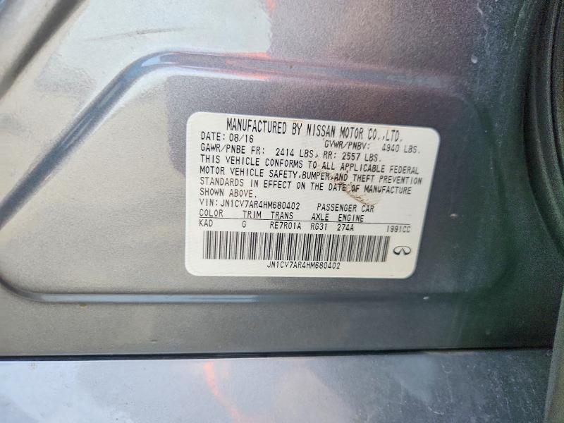Aukcja sprzedaży 2017 Infiniti Q50, vin: JN1CV7AR4HM680402, numer aukcji: 61839816