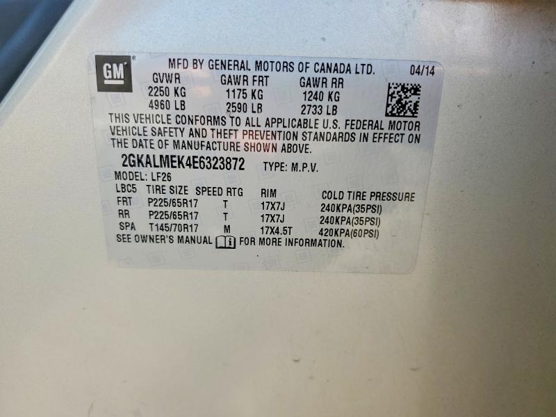 Aukcja sprzedaży 2014 Gmc Terrain, vin: 2GKALMEK4E6323872, numer aukcji: 61070726