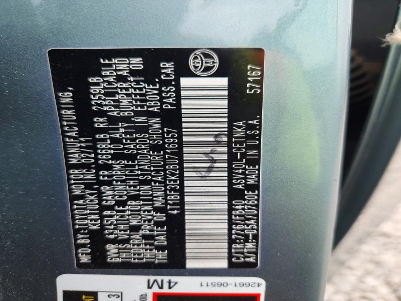 2011 Toyota Camry მანქანა იყიდება აუქციონზე, vin: 4T1BF3EK2BU716957, აუქციონის ნომერი: 62835836
