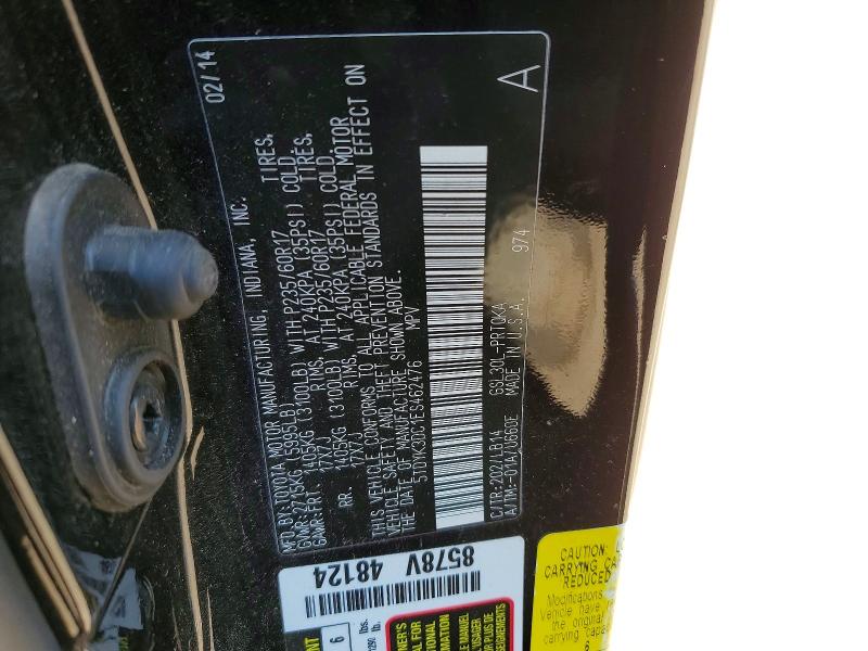 60418206 :رقم المزاد ، 5TDYK3DC1ES462476 vin ، 2014 Toyota Sienna مزاد بيع