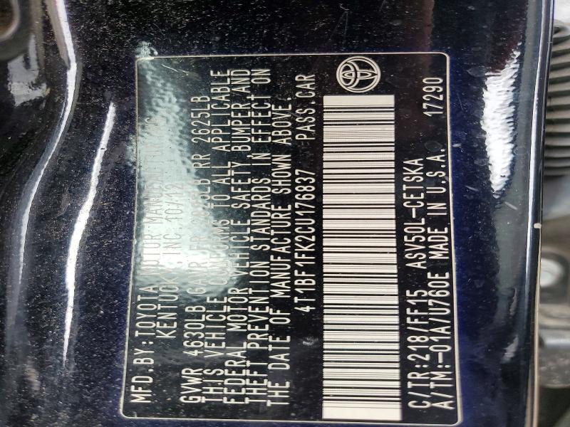 63135866 :رقم المزاد ، 4T1BF1FK2CU176837 vin ، 2012 Toyota Camry مزاد بيع