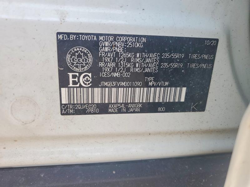 2021 Toyota Rav4 Prime მანქანა იყიდება აუქციონზე, vin: JTMGB3FV9MD011090, აუქციონის ნომერი: 59150236