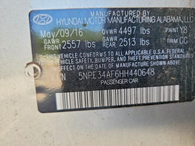 60307706 :رقم المزاد ، 5NPE34AF6HH440648 vin ، 2017 Hyundai Sonata مزاد بيع