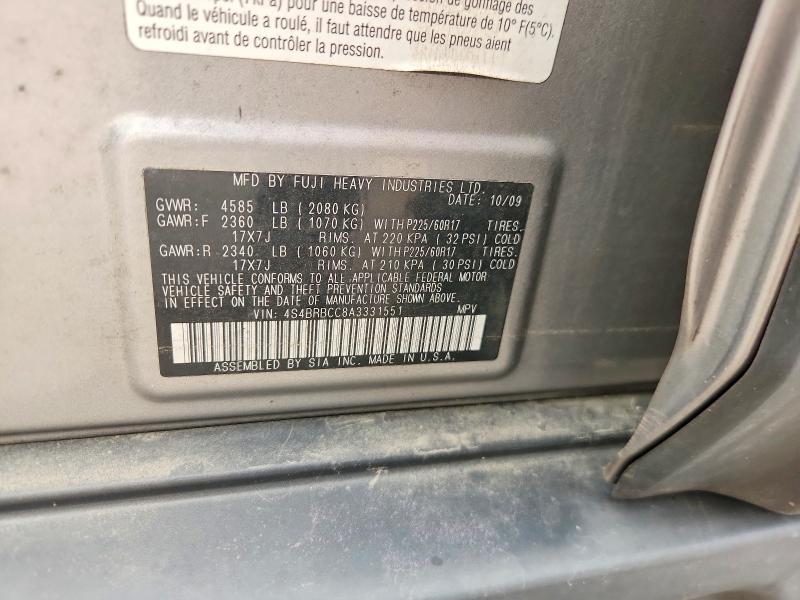 Aukcja sprzedaży 2010 Subaru Outback, vin: 4S4BRBCC8A3331551, numer aukcji: 61068206