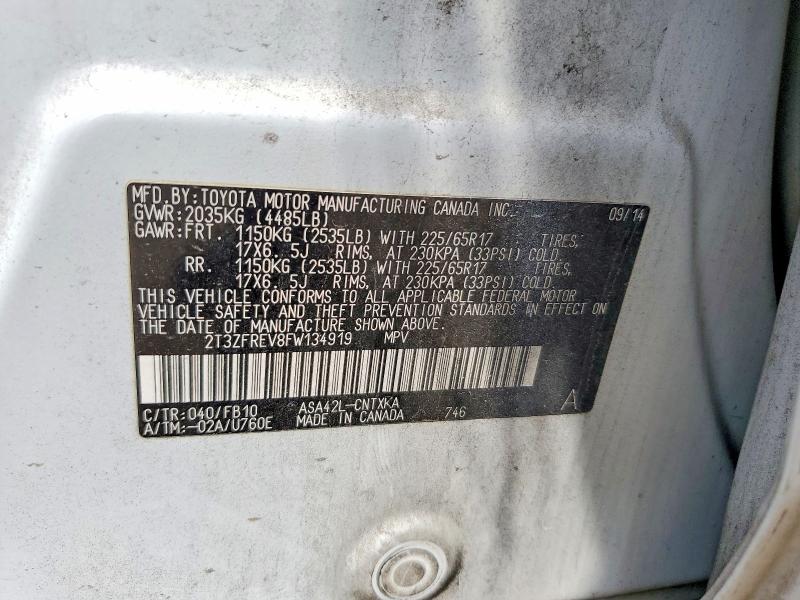 60617456 :رقم المزاد ، 2T3ZFREV8FW134919 vin ، 2015 Toyota Rav4 مزاد بيع