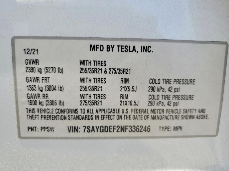 Aukcja sprzedaży 2022 Tesla Model Y, vin: 7SAYGDEF2NF336246, numer aukcji: 62725746