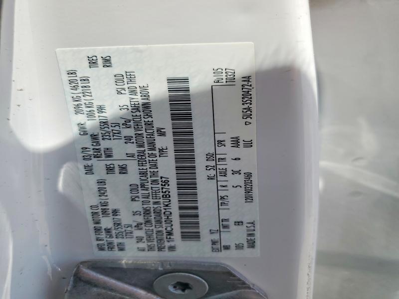 Продаж на аукціоні авто 2019 Ford Escape, vin: 1FMCU0HD1KUB57567, номер лоту: 59710896