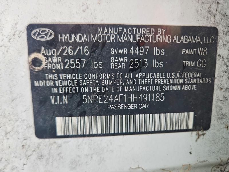 2017 Hyundai Sonata მანქანა იყიდება აუქციონზე, vin: 5NPE24AF1HH491185, აუქციონის ნომერი: 60918416