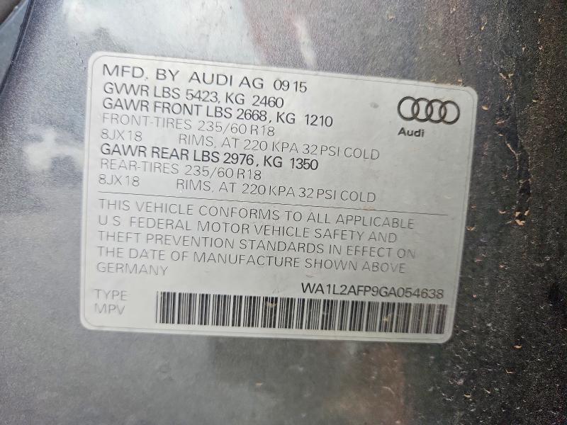 2016 Audi Q5 მანქანა იყიდება აუქციონზე, vin: WA1L2AFP9GA054638, აუქციონის ნომერი: 63030486