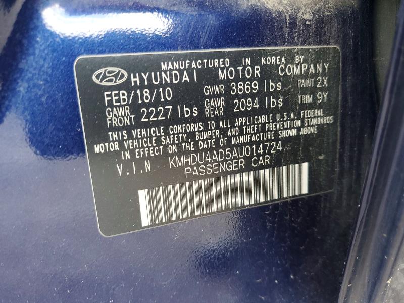 Продажа на аукционе авто 2010 Hyundai Elantra, vin: KMHDU4AD5AU014724, номер лота: 60301246