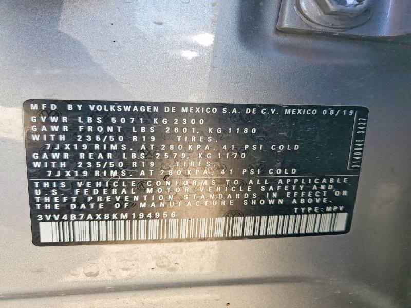 Продажа на аукционе авто 2019 Volkswagen Tiguan, vin: 3VV4B7AX8KM194956, номер лота: 62245826