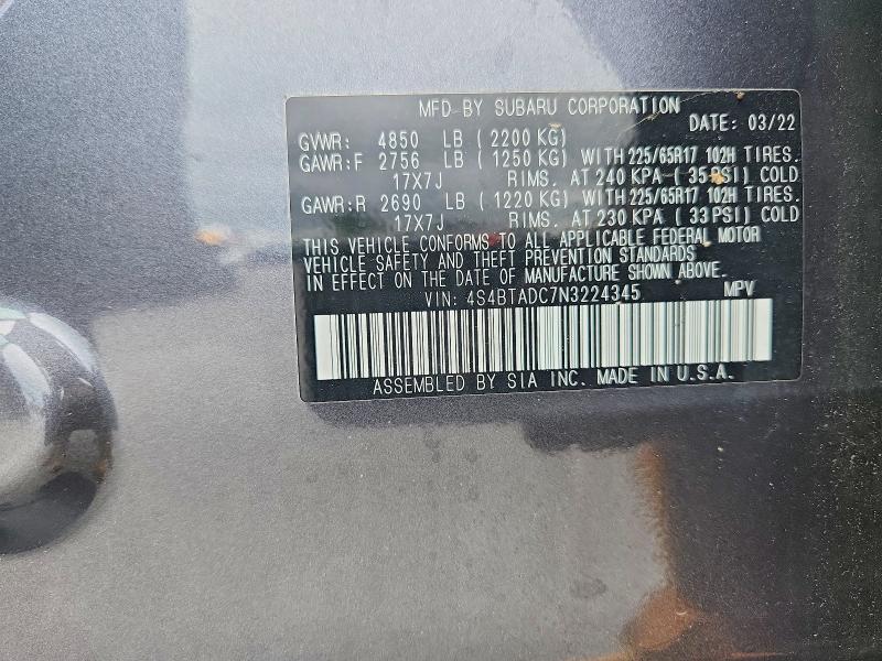 Aukcja sprzedaży 2022 Subaru Outback, vin: 4S4BTADC7N3224345, numer aukcji: 59842486