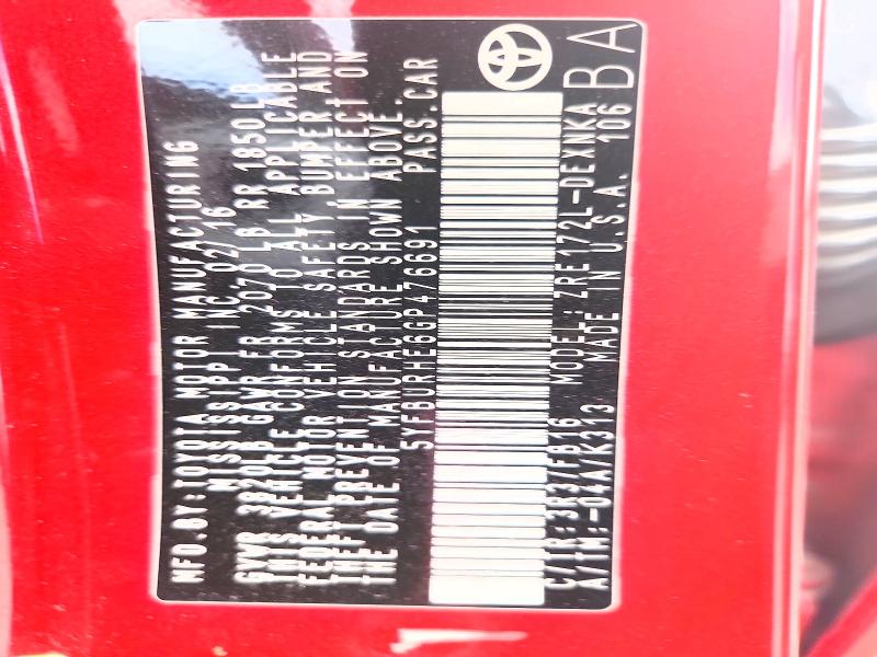 60258826 :رقم المزاد ، 5YFBURHE6GP476691 vin ، 2016 Toyota Corolla مزاد بيع
