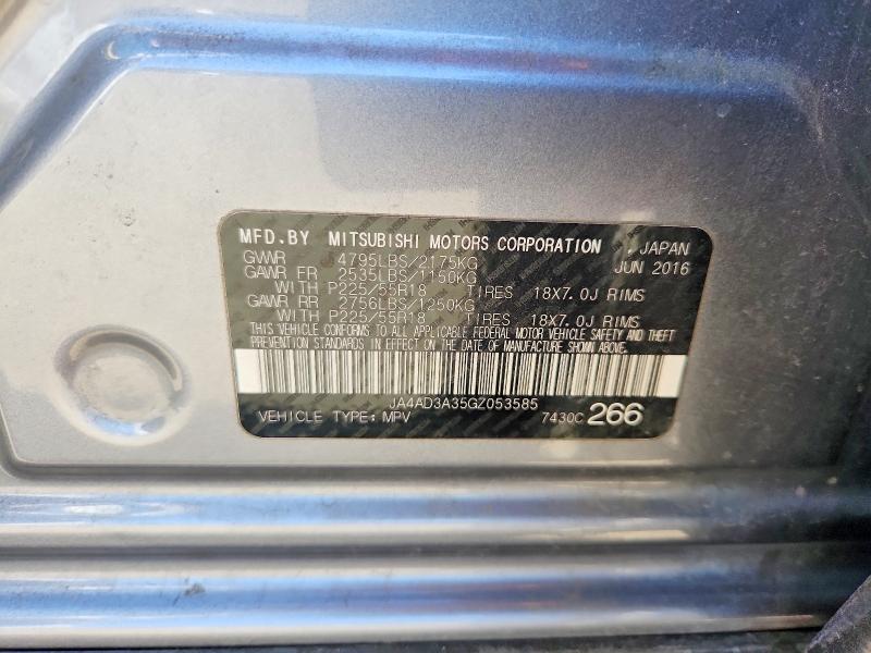 62913356 :رقم المزاد ، JA4AD3A35GZ053585 vin ، 2016 Mitsubishi Outlander مزاد بيع
