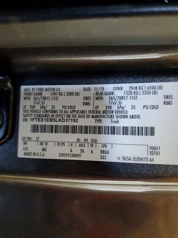 58062816 :رقم المزاد ، 1FTEX1EB5LKD37192 vin ، 2020 Ford F150 مزاد بيع
