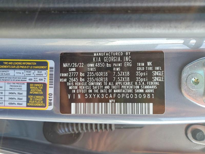 2023 Kia Sportage მანქანა იყიდება აუქციონზე, vin: 5XYK3CAF0PG030981, აუქციონის ნომერი: 85617645