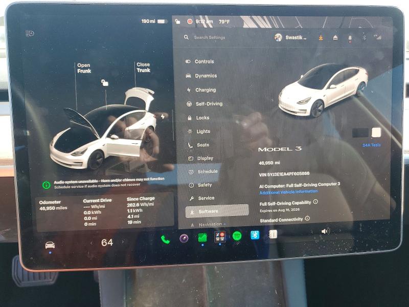 2023 Tesla Model 3 მანქანა იყიდება აუქციონზე, vin: 5YJ3E1EA4PF605866, აუქციონის ნომერი: 63243296