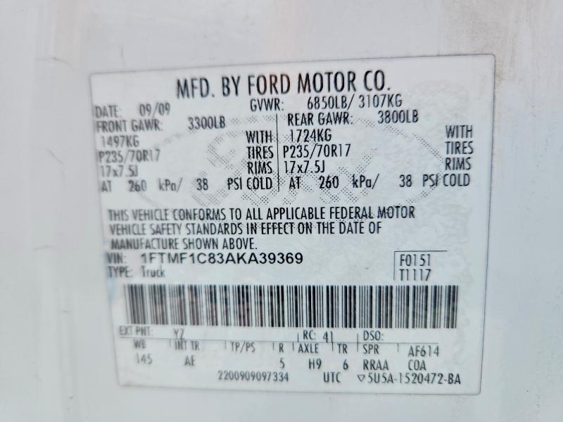 61619736 :رقم المزاد ، 1FTMF1C83AKA39369 vin ، 2010 Ford F150 مزاد بيع