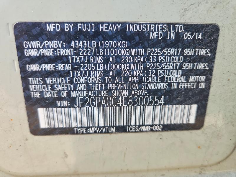 Aukcja sprzedaży 2014 Subaru Xv Crosstrek, vin: JF2GPAGC4E8300554, numer aukcji: 59219806