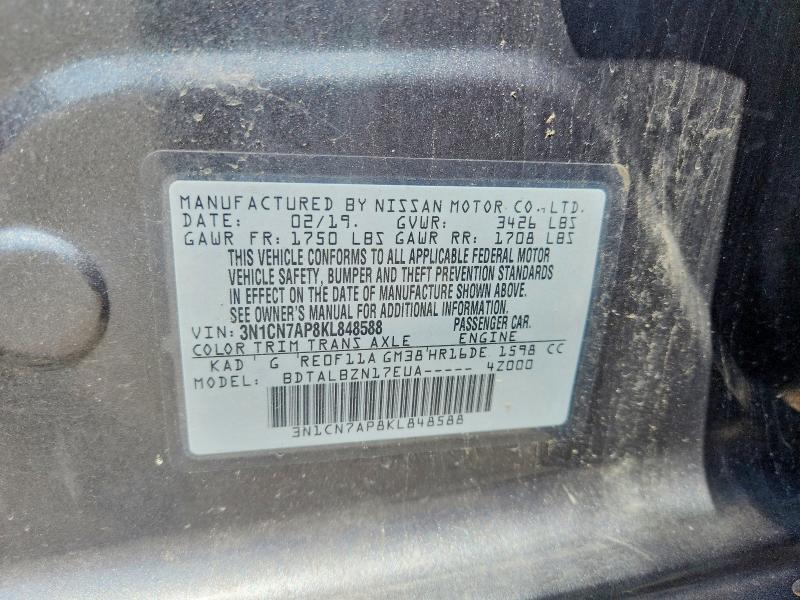 62660186 :رقم المزاد ، 3N1CN7AP8KL848588 vin ، 2019 Nissan Versa مزاد بيع