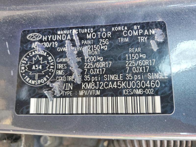 60662286 :رقم المزاد ، KM8J2CA45KU030460 vin ، 2019 Hyundai Tucson مزاد بيع