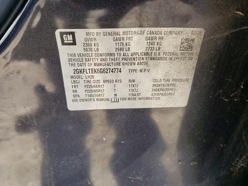 61629216 :رقم المزاد ، 2GKFLTEK6G6274774 vin ، 2016 Gmc Terrain مزاد بيع