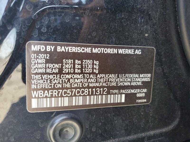 59193976 :رقم المزاد ، WBAFR7C57CC811312 vin ، 2012 Bmw 535 مزاد بيع