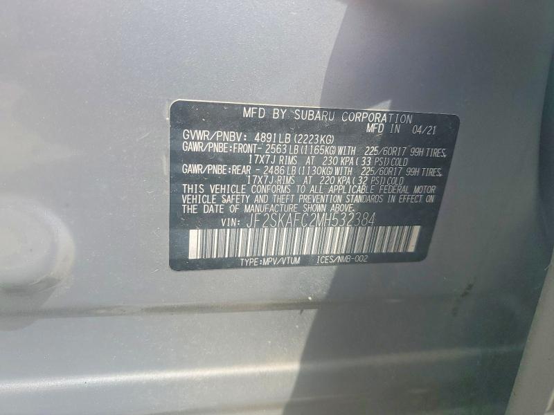 Aukcja sprzedaży 2021 Subaru Forester, vin: JF2SKAFC2MH532384, numer aukcji: 62594996