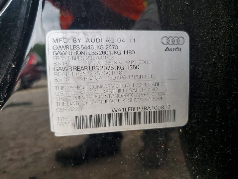 61603526 :رقم المزاد ، WA1LFBFP7BA100812 vin ، 2011 Audi Q5 مزاد بيع