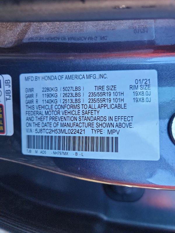 63240496 :رقم المزاد ، 5J8TC2H53ML022421 vin ، 2021 Acura Rdx مزاد بيع