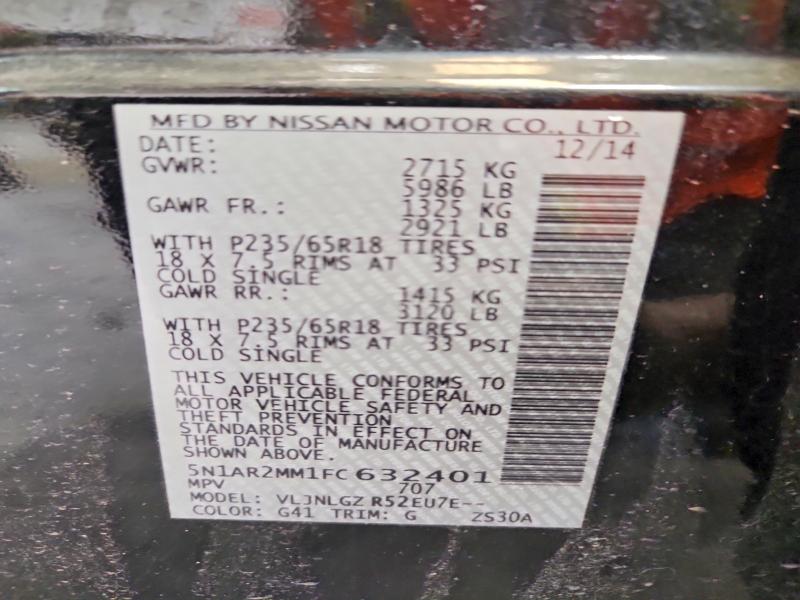 Aukcja sprzedaży 2015 Nissan Pathfinder, vin: 5N1AR2MM1FC632401, numer aukcji: 61414136