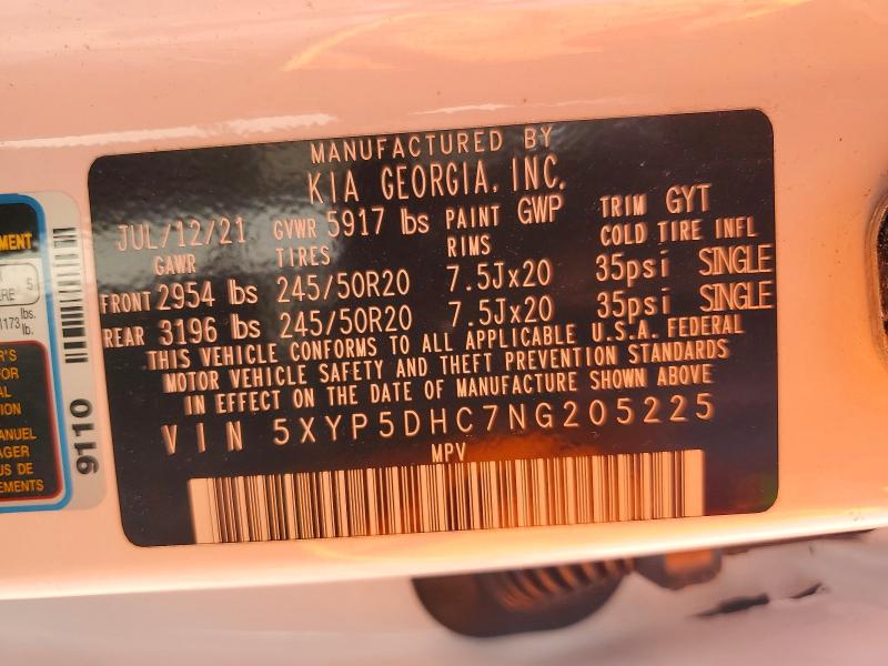 Продажа на аукционе авто 2022 Kia Telluride, vin: 5XYP5DHC7NG205225, номер лота: 62279906