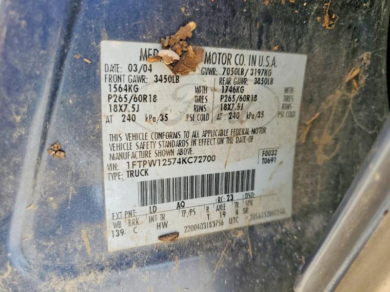 Aukcja sprzedaży 2004 Ford F150, vin: 1FTPW12574KC72700, numer aukcji: 62871166