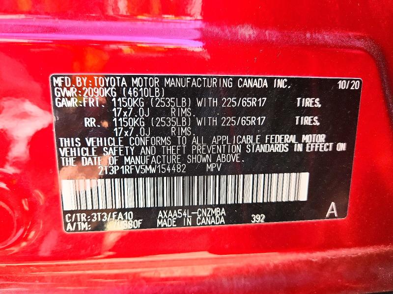 2021 Toyota Rav4 მანქანა იყიდება აუქციონზე, vin: 2T3P1RFV5MW154482, აუქციონის ნომერი: 63224706